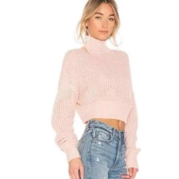 Lovers + Friends Mockneck Cropped Loose Knit Long Sleeve Wool Blend Sweater XS - Picture 2 of 6